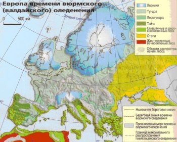 Флористическое зонирование Европы времён Валдайского оледенения.